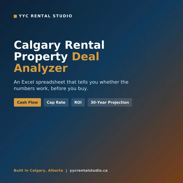 Calgary Rental Property Deal Analyzer — an Excel spreadsheet for cash flow, cap rate, and ROI